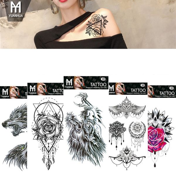 Tatuagem temporária à prova d'água adesivos totem flor tatuagem falsa flash tatuagem arte corporal mão pé para meninas mulheres homens pegatinas de tatuagens temporárias