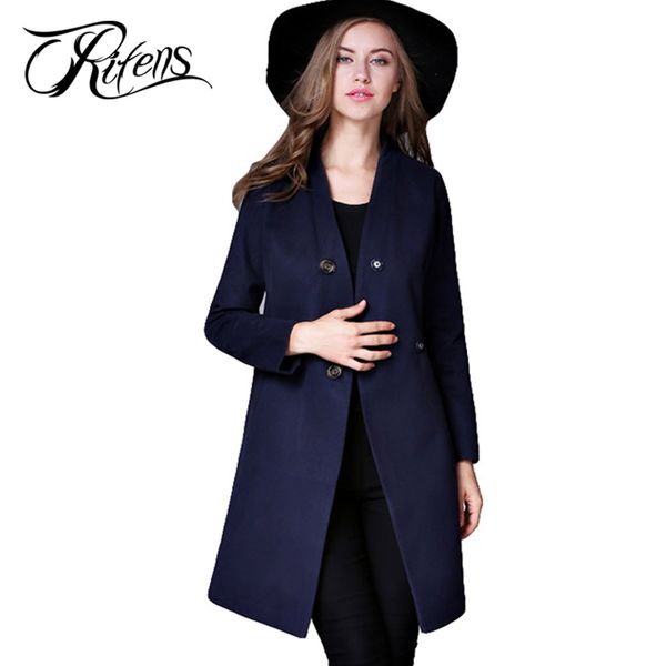 

urifens 2017 new casaco feminino casual slim v neck winter coat fashion solid double breasted pockets female coats bxd02, Black