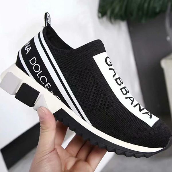 

ins branded men stretch fabric jersey sorrento slip-on sneaker fashion women print letter two-tone rubber micro sole casual shoes, Black
