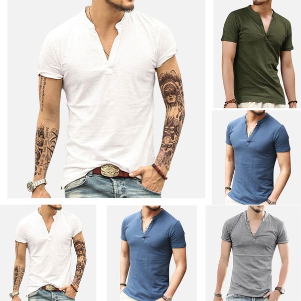 

selling new 2019 men's vintage baggy cotton linen solid short sleeve retro shirts blouse s-2xl, White;black