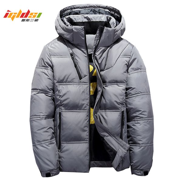 

men's winter hooded duck down jackets warm thick down coats male winter overcoat parkas man puffer jackets, Black