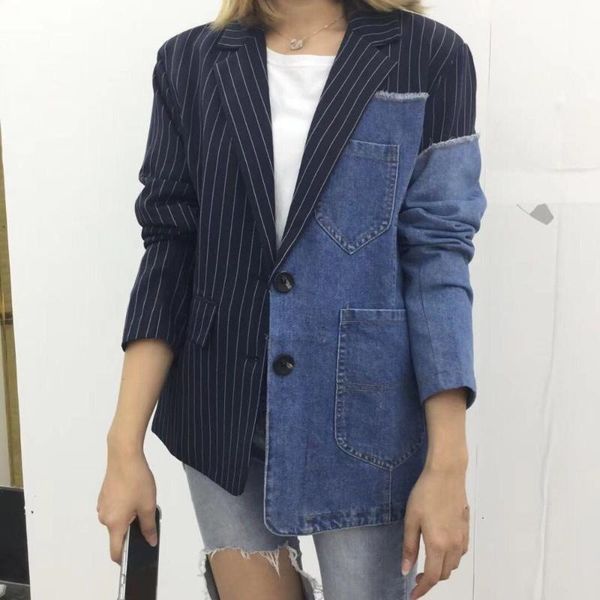

2020 spring jackets womens autumn denim splicing coat wild fashion casual irregular ladies jacket europe loose women clothing, White;black