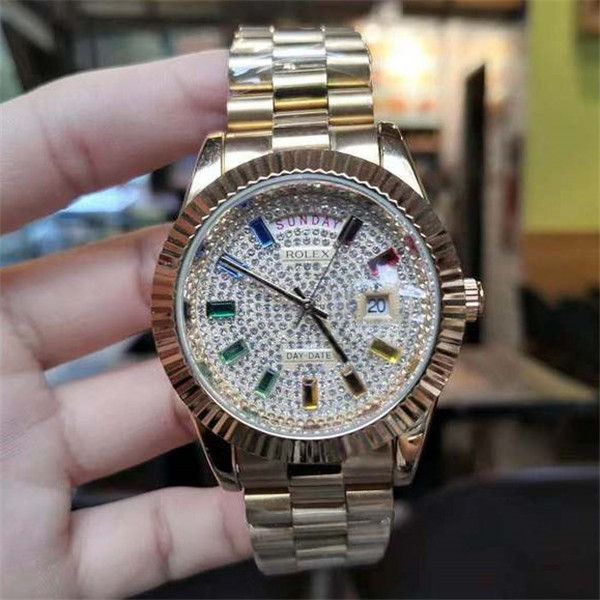

rollex brand diamond luxury watch men and women quartz fashion brand wristwatches women men watches diamond luxury watch, Slivery;brown