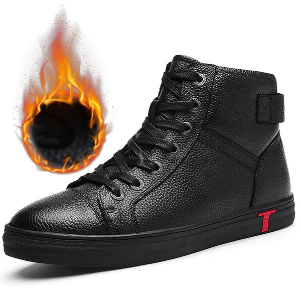 

genuine leather winter boots for men big size 46-48 non slip lace up flat with superstar shoes men comfortable boots, Black