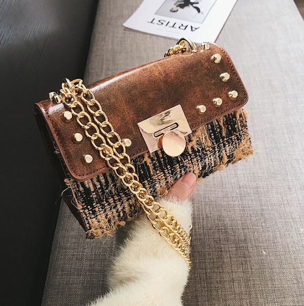 

chic small bag female 2020 new korean version of the chain wild single shoulder messenger bag winter rivet hair small square bag