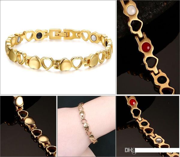 

2 цвета мода healthy энергии браслет hollow hearted дизайн из нержавеющей стали health care magnetic золотой браслет ручной цепи для женщин, Black