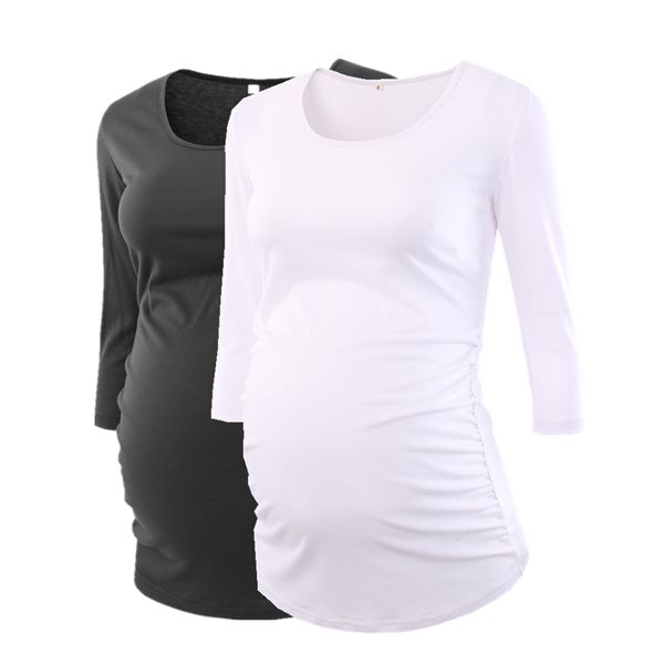 

women's blouse maternity clothes side ruched 3 quarter sleeve pregnancy shirt jersey pregnant clothes for women, White