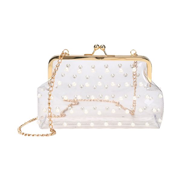 

new women messenger bag transparent waterproof chain shoulder pouch clear pearl handbag crossbody bag accessories