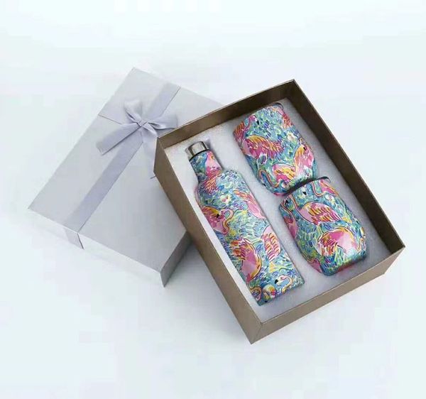 

Stainle teel wine bottle et 2pc 12oz egg cup with 500ml wine bottle marbling flag pattern double wall wine tumbler with gift box