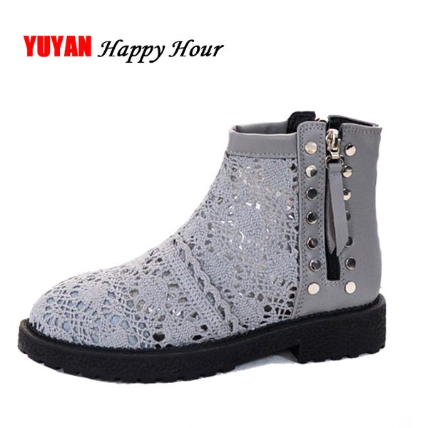 

fashion summer boots women brand shoes hollow breathable women's boots ladies ankle botas zh2918, Black