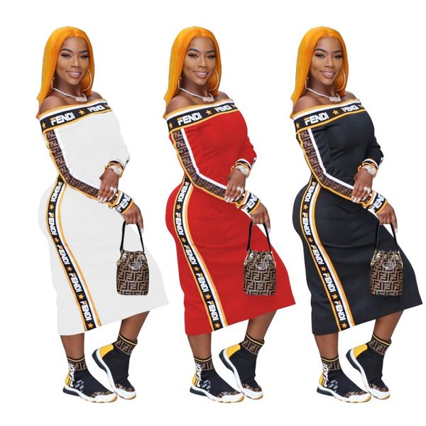 

Women long leeve ummer dre de igner mid calf one piece dre kinny kirt elegant off houlder clubwear elling klw1410