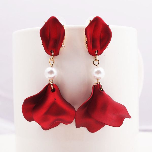 

s925 серебряные иглы серьги шарм темперамент красная роза лепестки падение серьги моды элегантный pearl цветок длинные es657, Silver