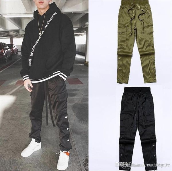 

mens pants spring tooling trousers function outer zip button casual clothing fashion street style mens apparel, Black