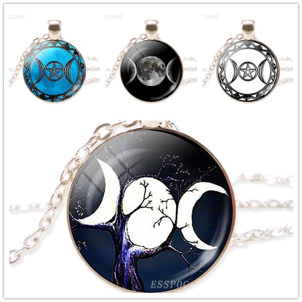 

triple moon goddess pendant triple moon goddess necklace sign jewelry magic sign birthday christmas gift, Silver