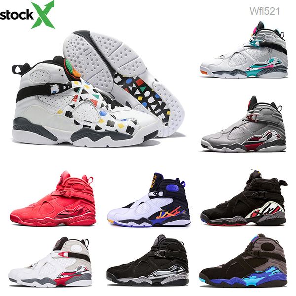 

2019 quai 54 south beach white aqua raid red 8 vii 8s mens basketball shoes valentine's day chrome countdown pack men sports sneakers, Black
