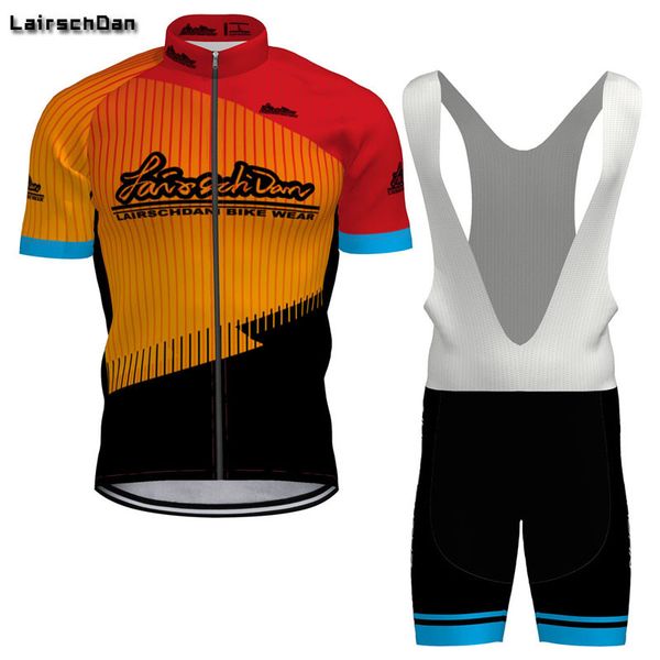 

lairschdan 2020 new mens cycling jersey short sleeve team bike 9d bib shorts clothes maillot orange cycling sets tuta bici uomo, Black;blue