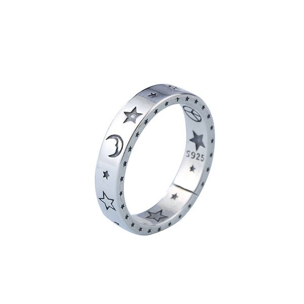 

women's real 925 sterling silver jewelry ring moon star eternity galaxy wide ring new .925 sterling silver band open size, Golden;silver