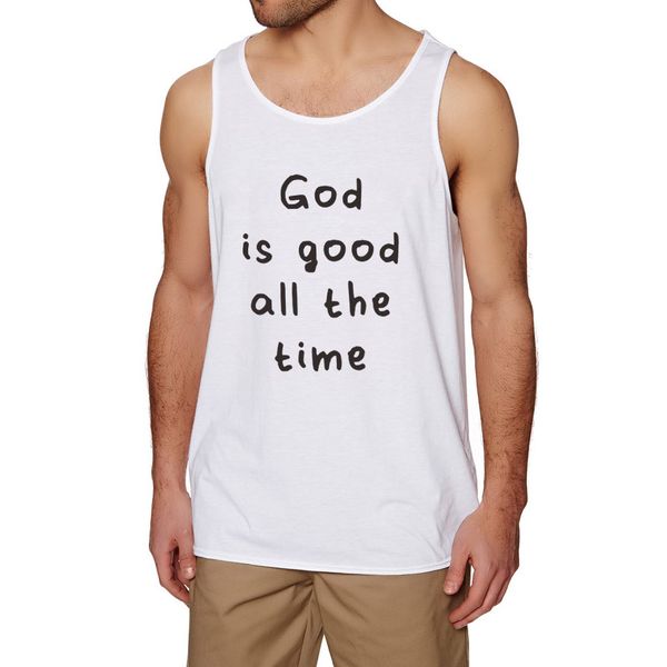 

mens god is good all the time fitness workout casual tank men, White;black