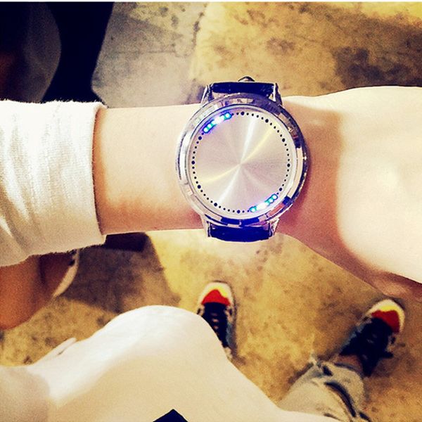 

simple creative touch screen watch fashion trend couple smart technology cool students watches men and women gifts led watch, Slivery;brown