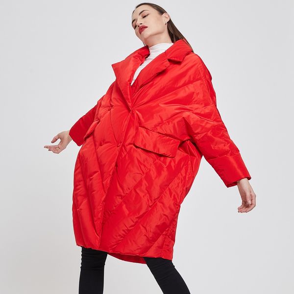 

2019 new red festive women's down jacket loose large size cocoon cloak down jacket female for winter 1812130398, Black