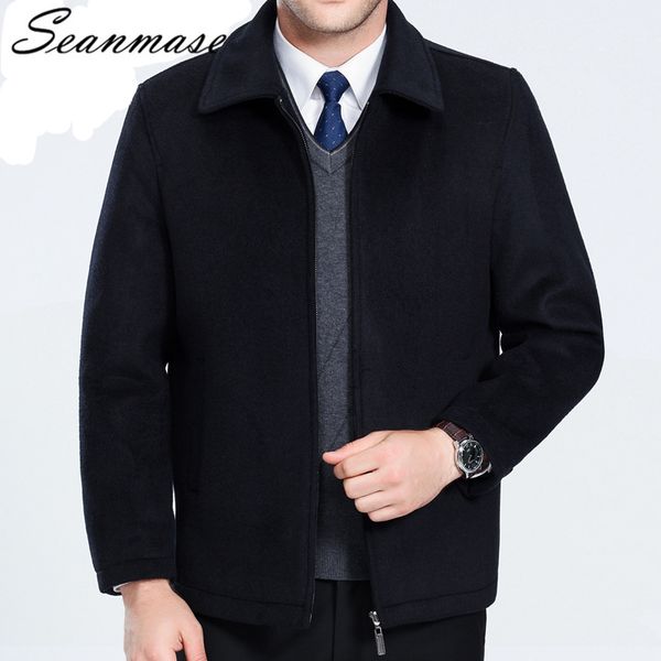

бесплатная доставка 2019 мужчины шерстяные пальто мужские зимние куртки мужские пальто кашемир человек пальто плюс размер 4xl мужская куртка, Black