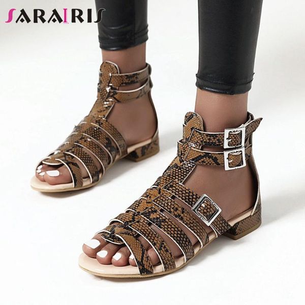 

sarairis elegant peep toe sandals new cool mixed-color gladiator sandals women rome style low heels shoes woman, Black