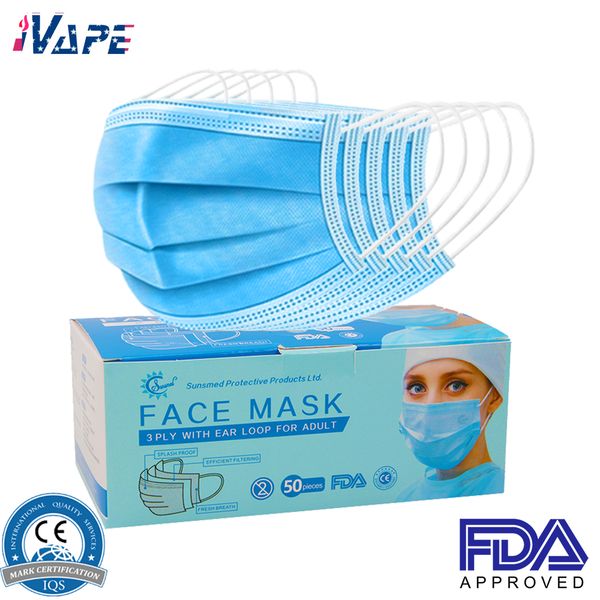 

disposable face masks 3 ply with ear loop anti-pollution anti-dust facial protective cover mask maschere ce & fda approved huge in stock