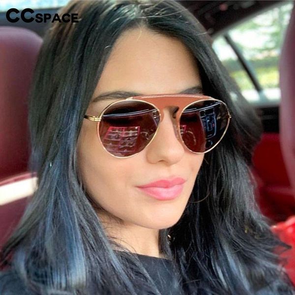 

48086 round pilot leather trim sunglasses men women fashion shades uv400 vintage glasses 48086 round rqgof