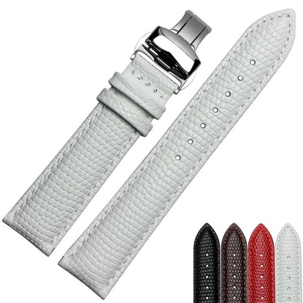 

12mm 14mm 16mm 18mm 20mm genuine leather watchband lizard grain with deployment clasp bracelet, Black;brown