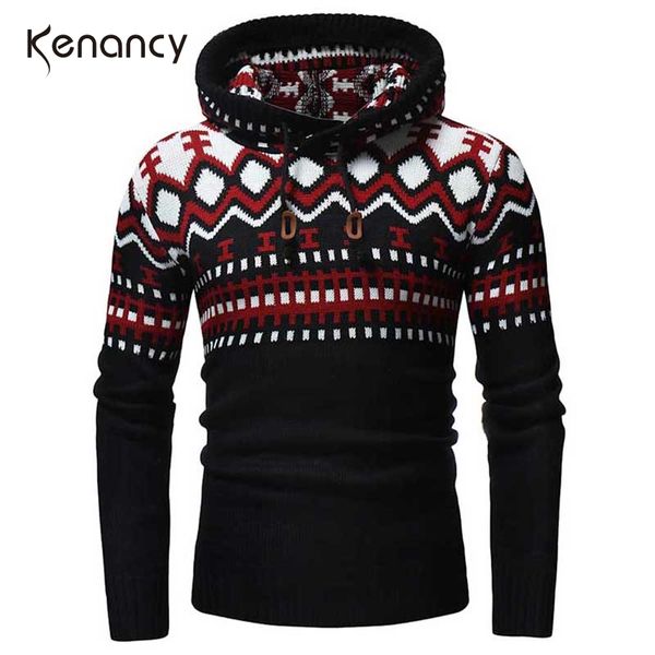 

hemiks winter men's causal knitted sweater turtleneck hoodies long sleeves male pullover drawstring slim hombre outerwear, White;black