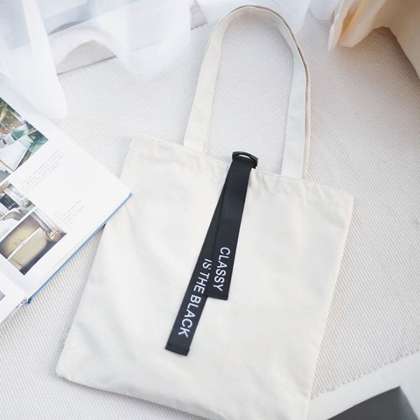 

canvas eco shopping tote fashion personality english letter ribbon single shoulder bag
