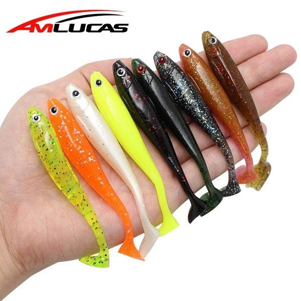 

amlucas 3pcs jig head soft lure 9cm 5g artificial fishing bait abdomen open paddle tail swimbait bass minnow rubber fish ww142