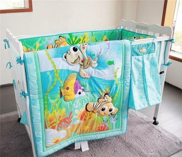 

new fish baby cartoon quilt bumper sheet crib skirtcrib bedding set a