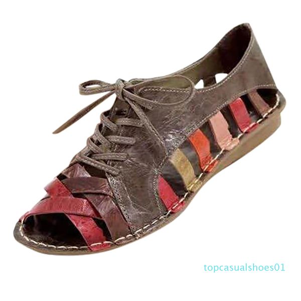 

zapatos mujer 2019 women peep toe casual lace up hallow out neutral flat summer sandals shoes sandalias de verano para mujer t01, Black