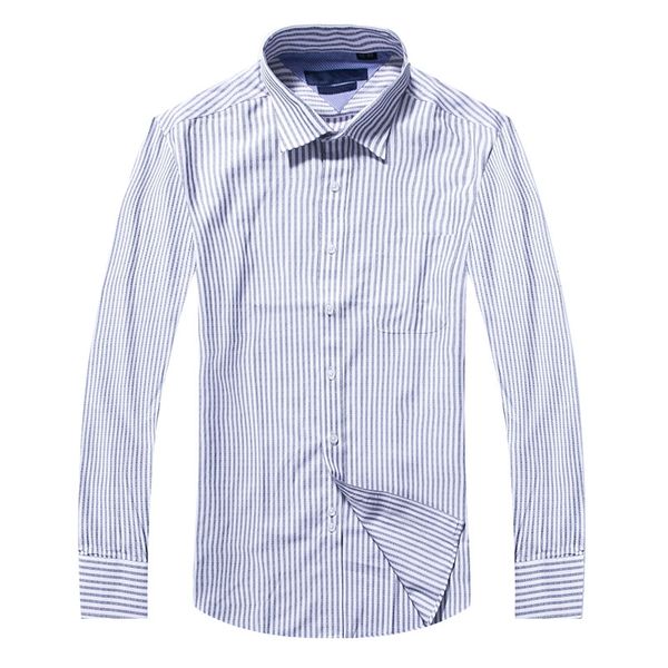 Fashion-0% Camicia solida in cotone di qualità da uomo Camicia grande casual Camicie a righe Camicia elegante Oxford Camisa Masculina