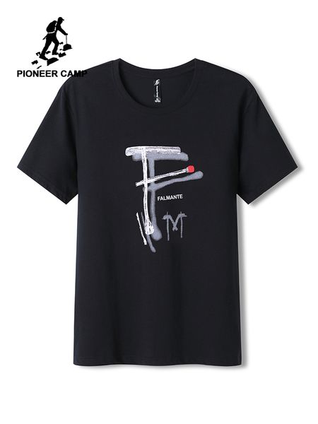 

pioneer camp abstract letter t-shirt 2019 pattern printed cotton t shirt male short sleeve brand clothing men t-shirt adt908139, White;black