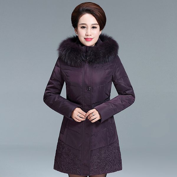 

size women's duck plus down jacket long winter coat fur collar jackets for elderly women parkas chaqueta mujer kj504, Black