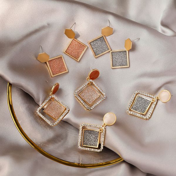 

korea geometric rhombus rhinestone drop earrings for women fashion bijoux nightclub boucles d oreille femme, Silver