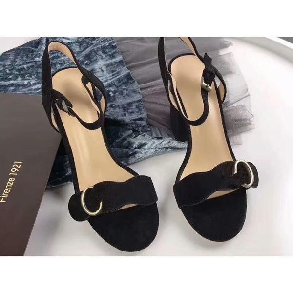 

designer 2018 new luxury high heels leather suede mid-heel brand sandal women woman summer sandals size 35-40 girls summer shoes l01