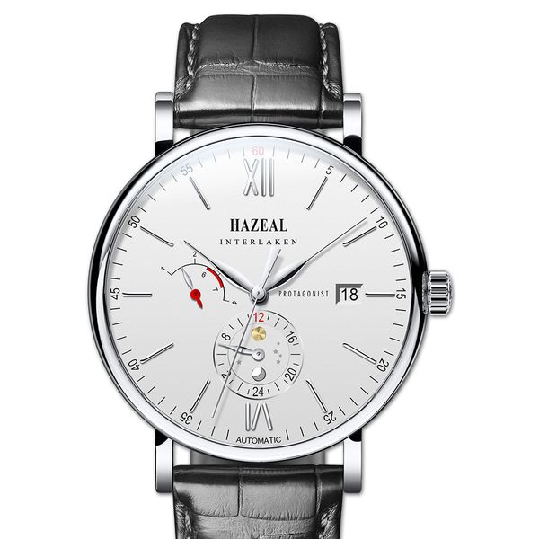 

mens automatic watches,wrist watch men hazeal man luxury wristwatch waterproof mechanical reloj hombre leather strap business, Slivery;brown