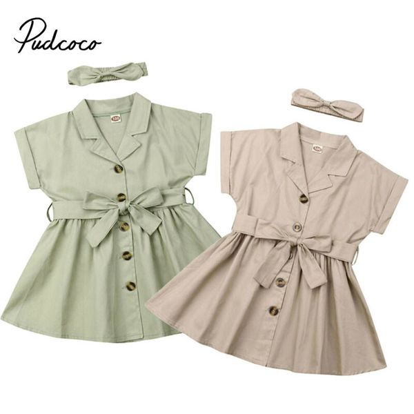 

pudcoco baby girl summer dresses v-neck button short dress headband 2-7t toddler kids girls 2pcs princess clothes party sundress, Red;yellow