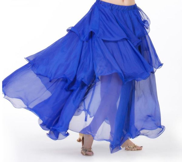 

ruffle chiffon belly dancer dance bollywood halloween costume skirt maxi skirt solid color, Black;red