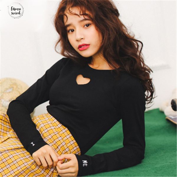 

new summer shirts letters hollow out cute lovely ulzzang women o neck t casual slim long sleeve harajuku ts031, White