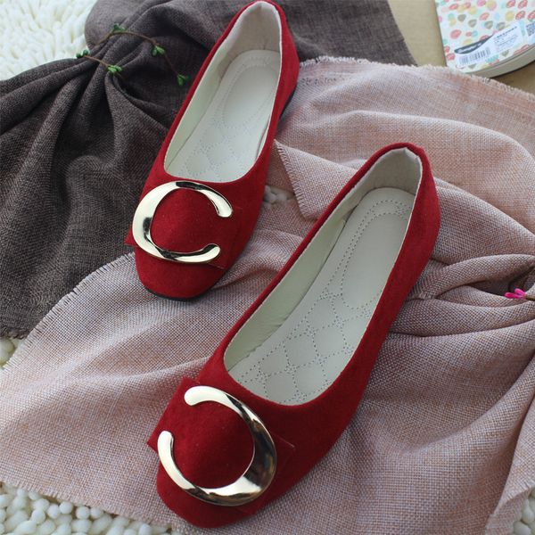 

plus size women shoes candy color loafers metal boat shoes faux suede slip on flat woman flats velvet ladies, Black