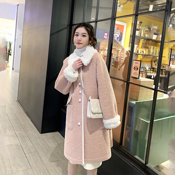 

eachin cute overcoat women coat autumn winter fashion blends woolens outwear jackets female korean style pocket loose long top, Black