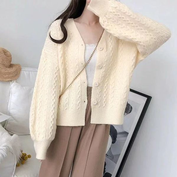 

wenyujh twist cable sweater coat flowers knitted cardigan pink blue white loose spring 2019 femme korean style sweater