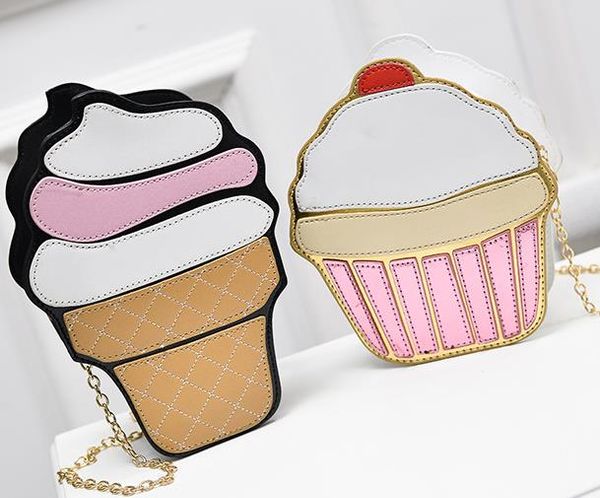 

new ice cream bag fashion 2d funny ice cream cupcake handbag messenger zipper bag purse crossbody splicing messenger body key bag