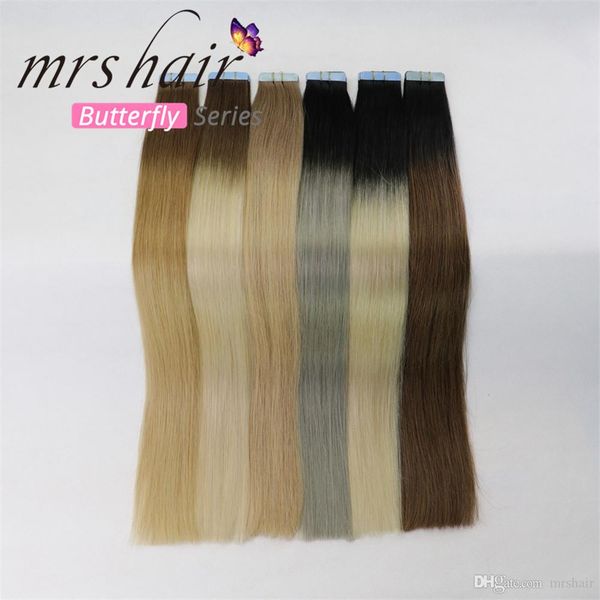 MRSHAIR Remy Tape In Extensions Ombre Hair Balayage Human Hair Straight Ombre Skin Weft Hair Extensions Remy Hair Extensions Wholesale Weaving Hair
