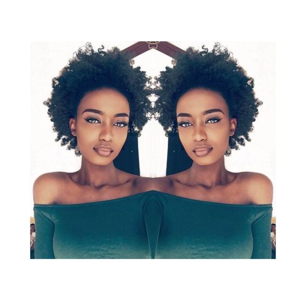 Moda beleza penteado cabelo brasileiro afro americano curto afro kinky encaracolado perucas simulação cabelo humano curto bob encaracolado peruca para senhoras