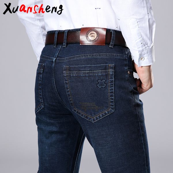 

business men's jeans 2020 autumn and winter thick business work casual stretch slim jeans classic pants blue black jeans